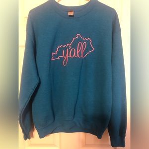 Gildan Medium embroidered sweatshirt teal with pink embroidery